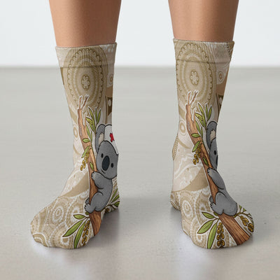 Australian Indigenous Inspired Dot Art Scrub Socks, Cute Koala Pattern Nurse Sock, Comfortable Scrubs For Nursing