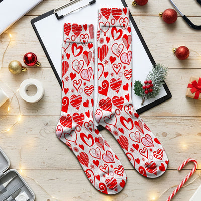 Hearts Scrub Socks For Nursing, Valentine Heart Pattern Nurse Sock, Comfortable Scrubs For Nurses