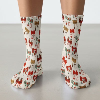 Christmas Stethoscope Bow Nurse Scrub Socks, Xmas Pattern Scrub Sock, Holiday Nursing Uniform