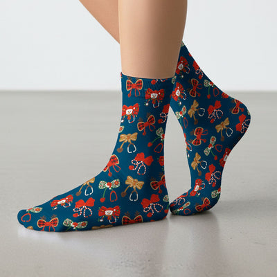 Christmas Stethoscope Bow Nurse Scrub Socks, Xmas Pattern Scrub Sock, Holiday Nursing Uniform