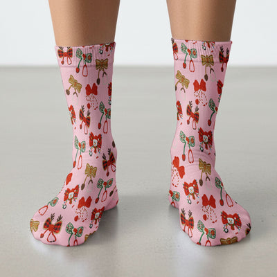Christmas Stethoscope Bow Nurse Scrub Socks, Xmas Pattern Scrub Sock, Holiday Nursing Uniform