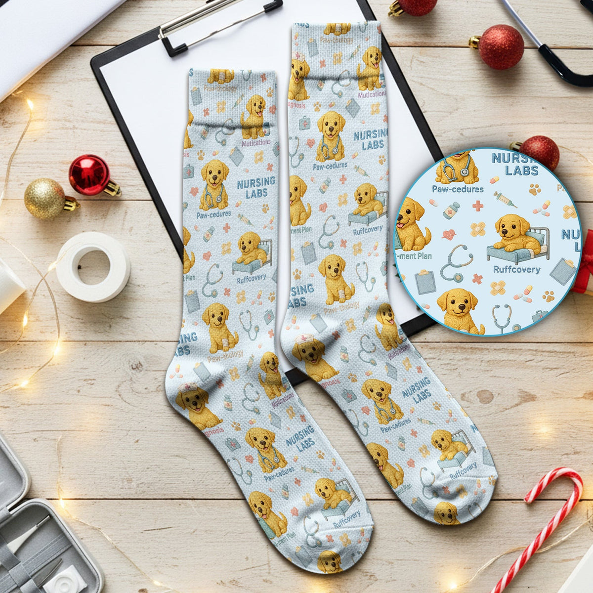 Labrador Nursing Scrub Socks, Cute Dog Pattern Nurse Uniform,  Comfortable Scrubs For Nurses