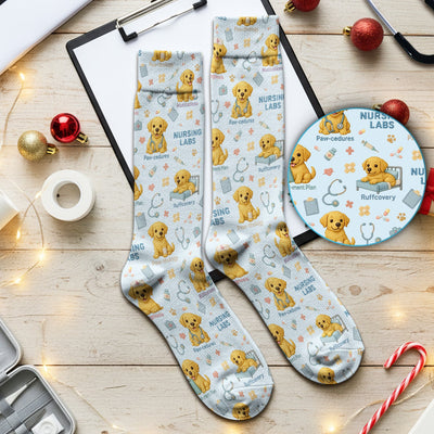 Labrador Nursing Scrub Socks, Cute Dog Pattern Nurse Uniform,  Comfortable Scrubs For Nurses