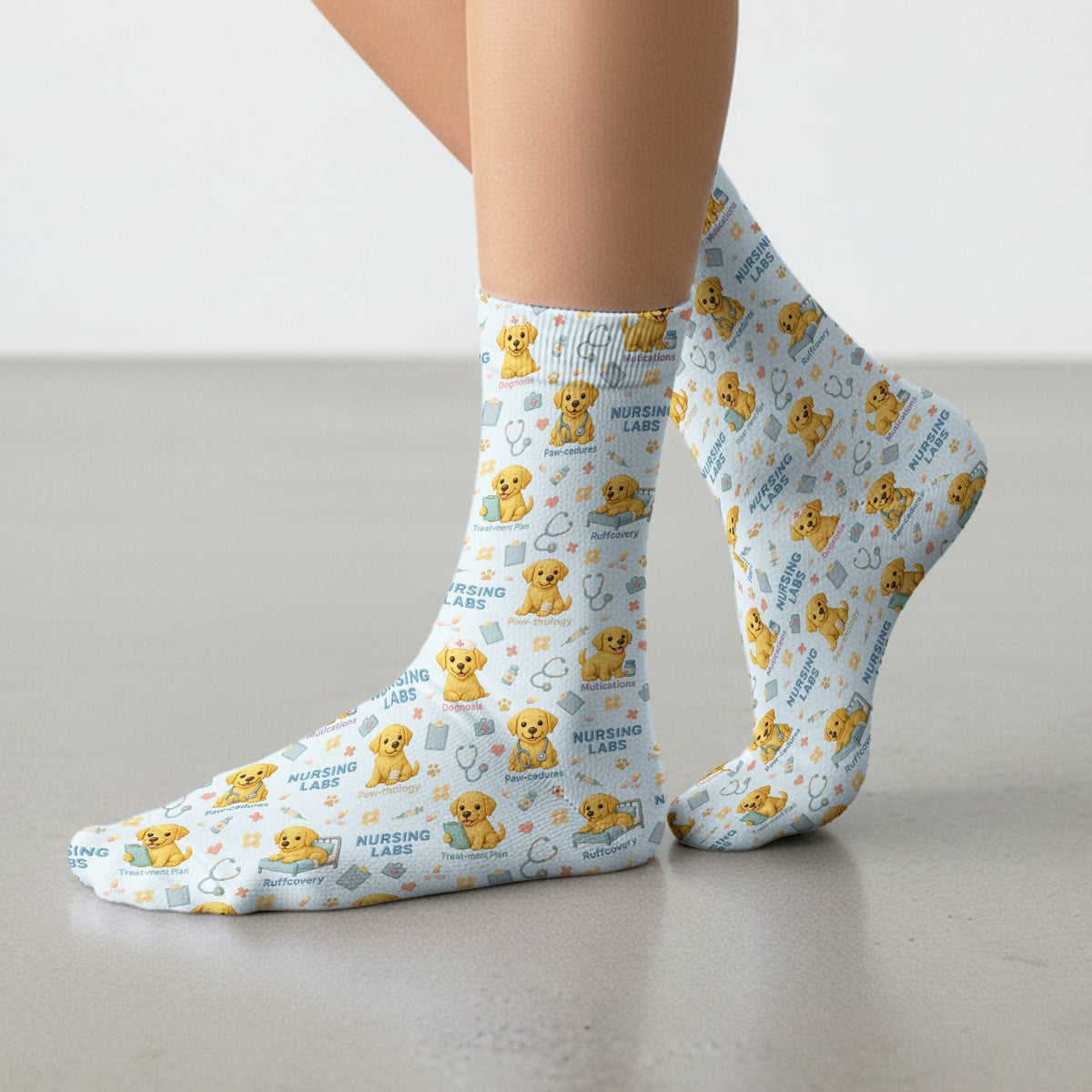 Labrador Nursing Scrub Socks, Cute Dog Pattern Nurse Uniform,  Comfortable Scrubs For Nurses