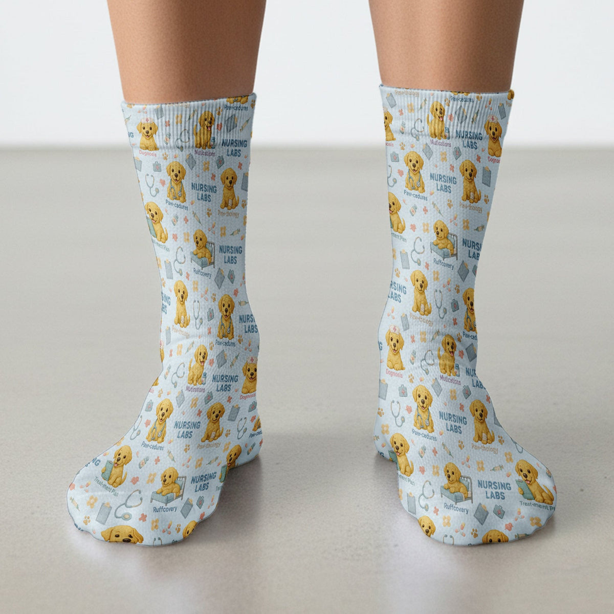 Labrador Nursing Scrub Socks, Cute Dog Pattern Nurse Uniform,  Comfortable Scrubs For Nurses