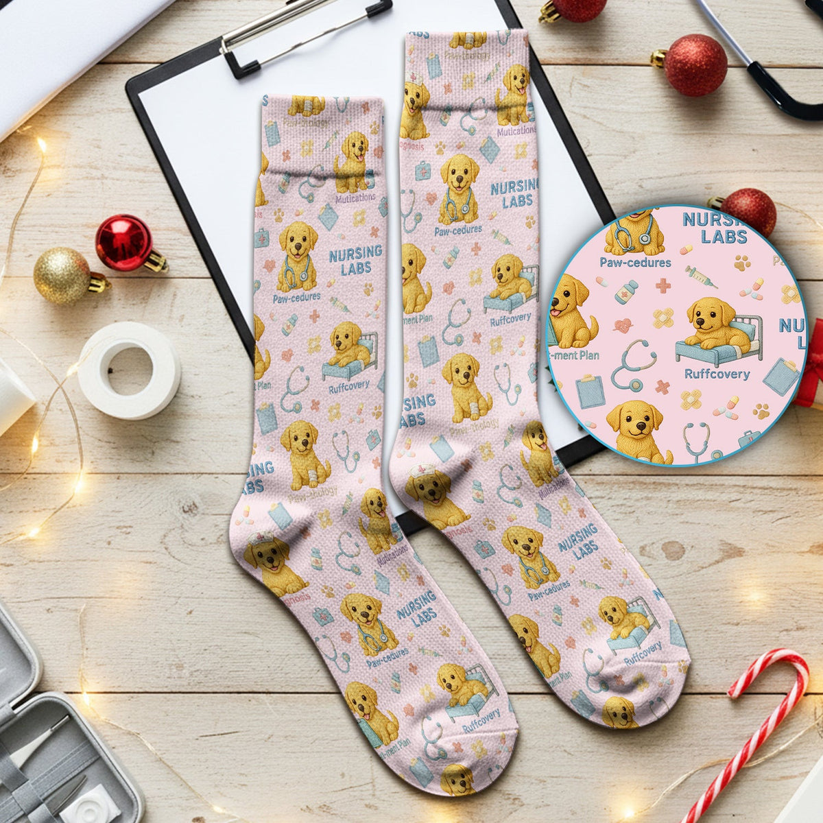 Labrador Nursing Scrub Socks, Cute Dog Pattern Nurse Uniform,  Comfortable Scrubs For Nurses