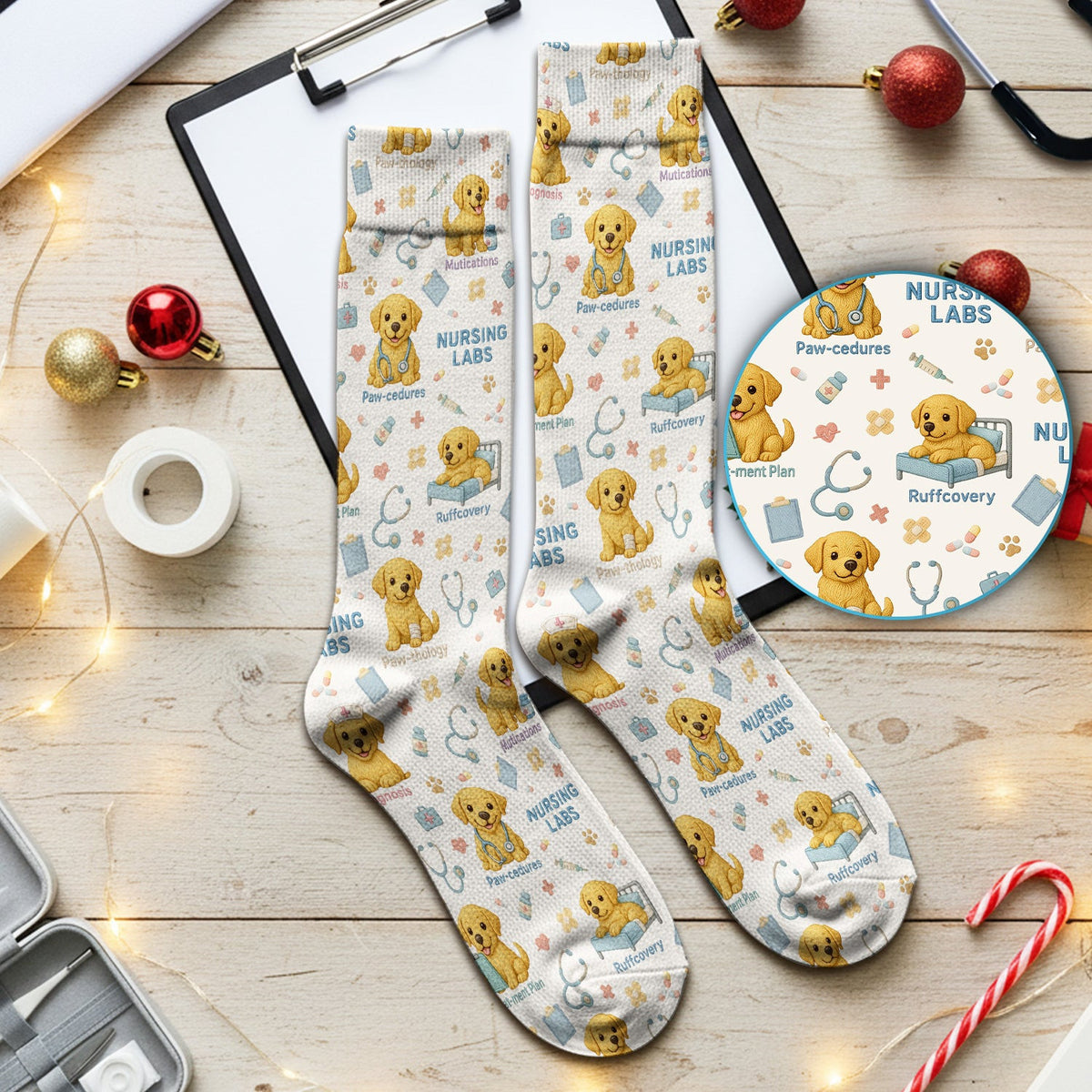 Labrador Nursing Scrub Socks, Cute Dog Pattern Nurse Uniform,  Comfortable Scrubs For Nurses