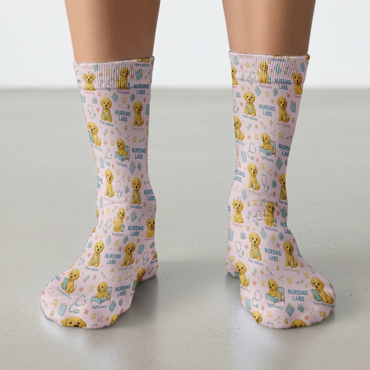 Labrador Nursing Scrub Socks, Cute Dog Pattern Nurse Uniform,  Comfortable Scrubs For Nurses