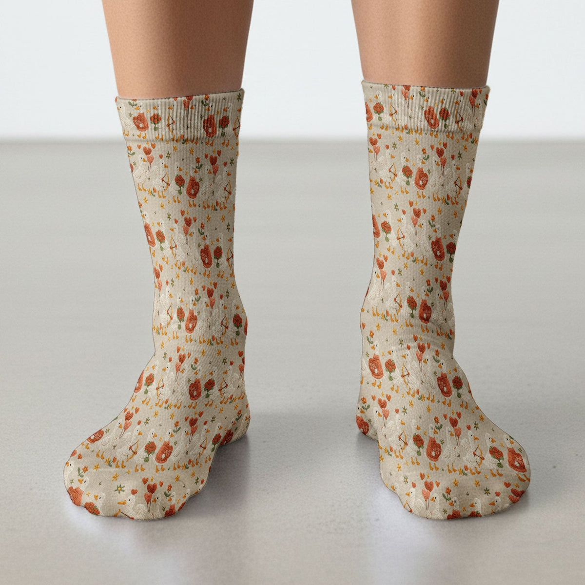 Cute Goose Nurse Scrub Socks, Valentine Farm Medical Pattern Sock, Breathable Fabrics Nursing Uniform