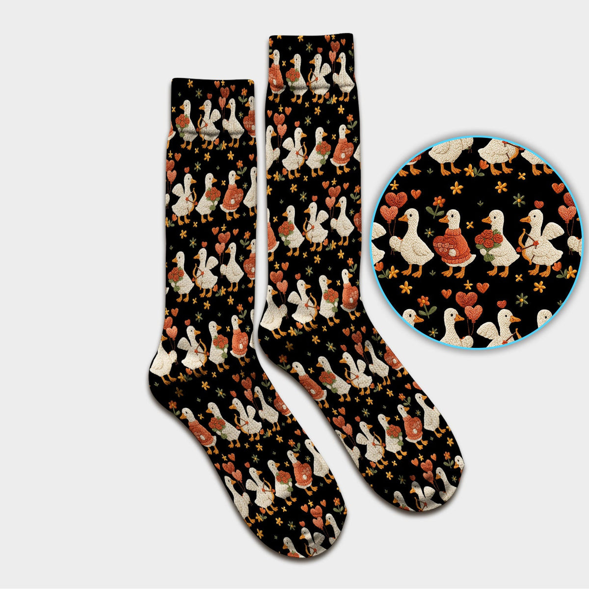 Cute Goose Nurse Scrub Socks, Valentine Farm Medical Pattern Sock, Breathable Fabrics Nursing Uniform