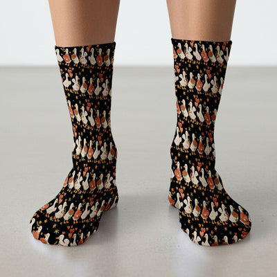 Cute Goose Nurse Scrub Socks, Valentine Farm Medical Pattern Sock, Breathable Fabrics Nursing Uniform