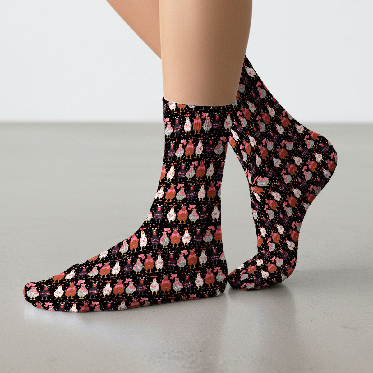 Funny Chicken Valentine Scrub Socks, Chicken Pattern Scrub Sock For Nursing, Valentine Gift For Nurse
