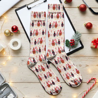 Funny Chicken Valentine Scrub Socks, Chicken Pattern Scrub Sock For Nursing, Valentine Gift For Nurse