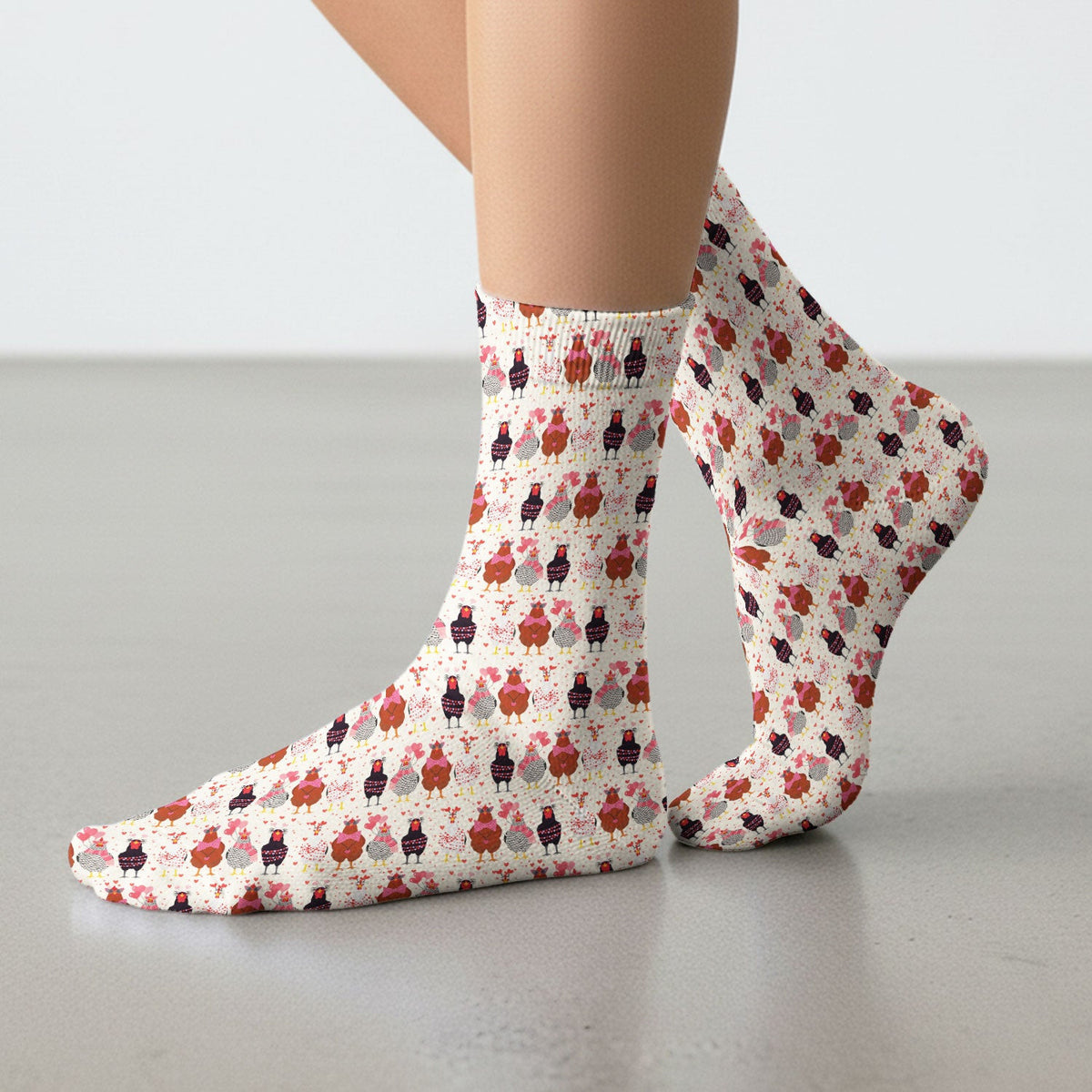 Funny Chicken Valentine Scrub Socks, Chicken Pattern Scrub Sock For Nursing, Valentine Gift For Nurse