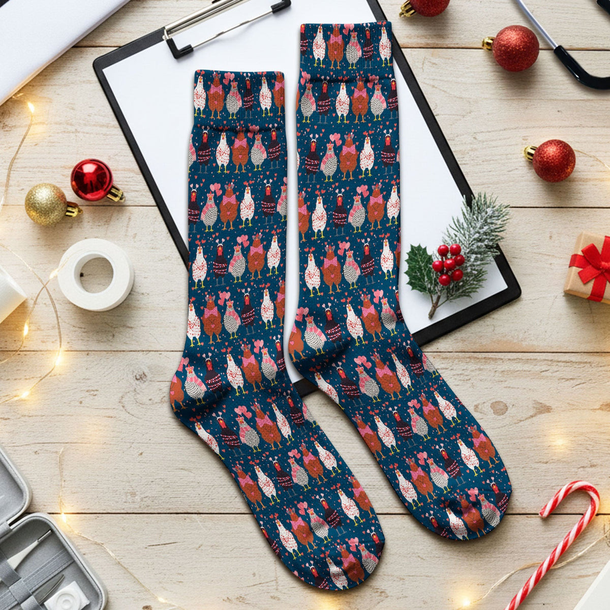 Funny Chicken Valentine Scrub Socks, Chicken Pattern Scrub Sock For Nursing, Valentine Gift For Nurse