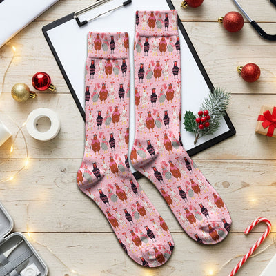 Funny Chicken Valentine Scrub Socks, Chicken Pattern Scrub Sock For Nursing, Valentine Gift For Nurse