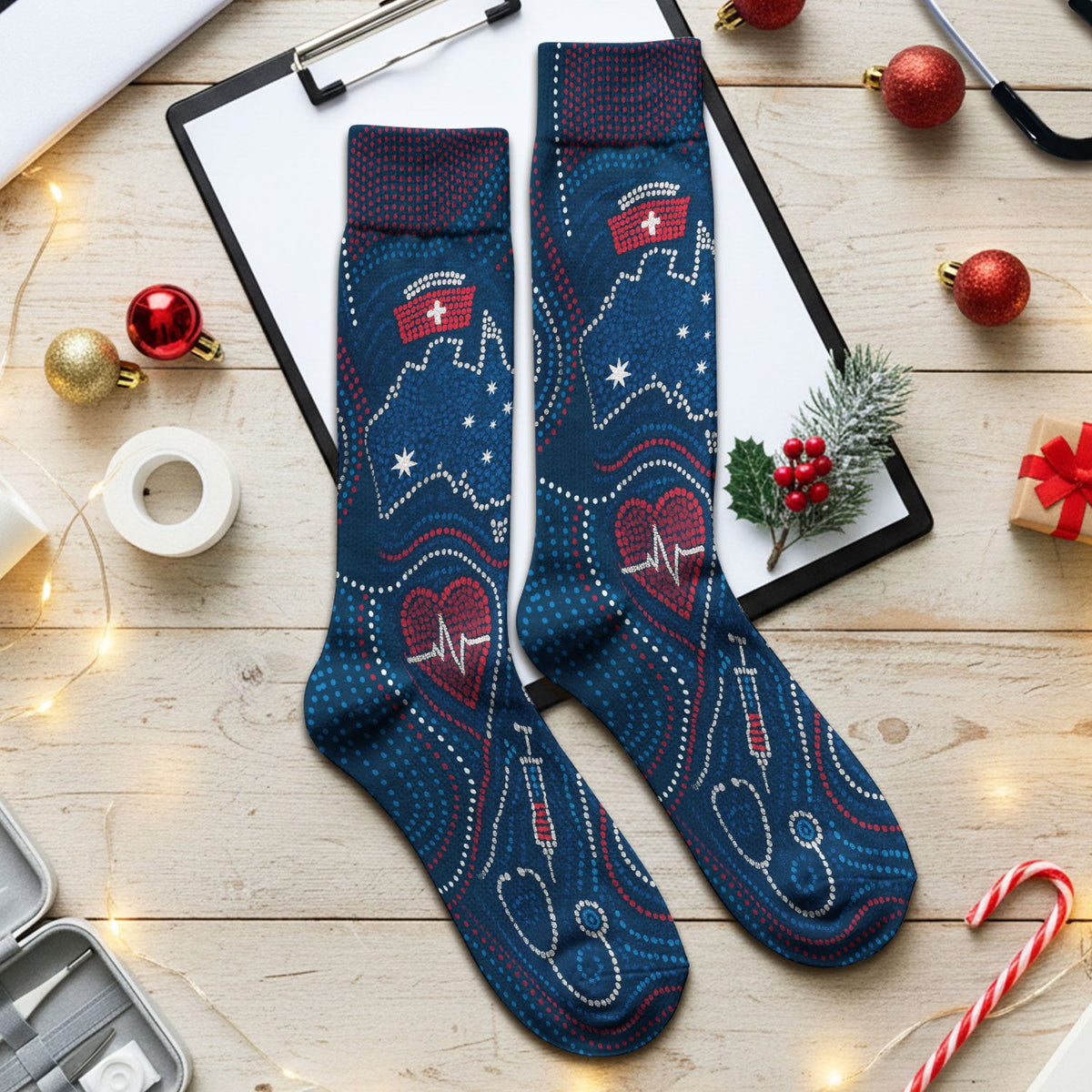 Aboriginal Dot Art Nurse Scrub Socks, Australian Kangaroo With Koala Pattern Sock,  Breathable Fabrics Nursing Uniform