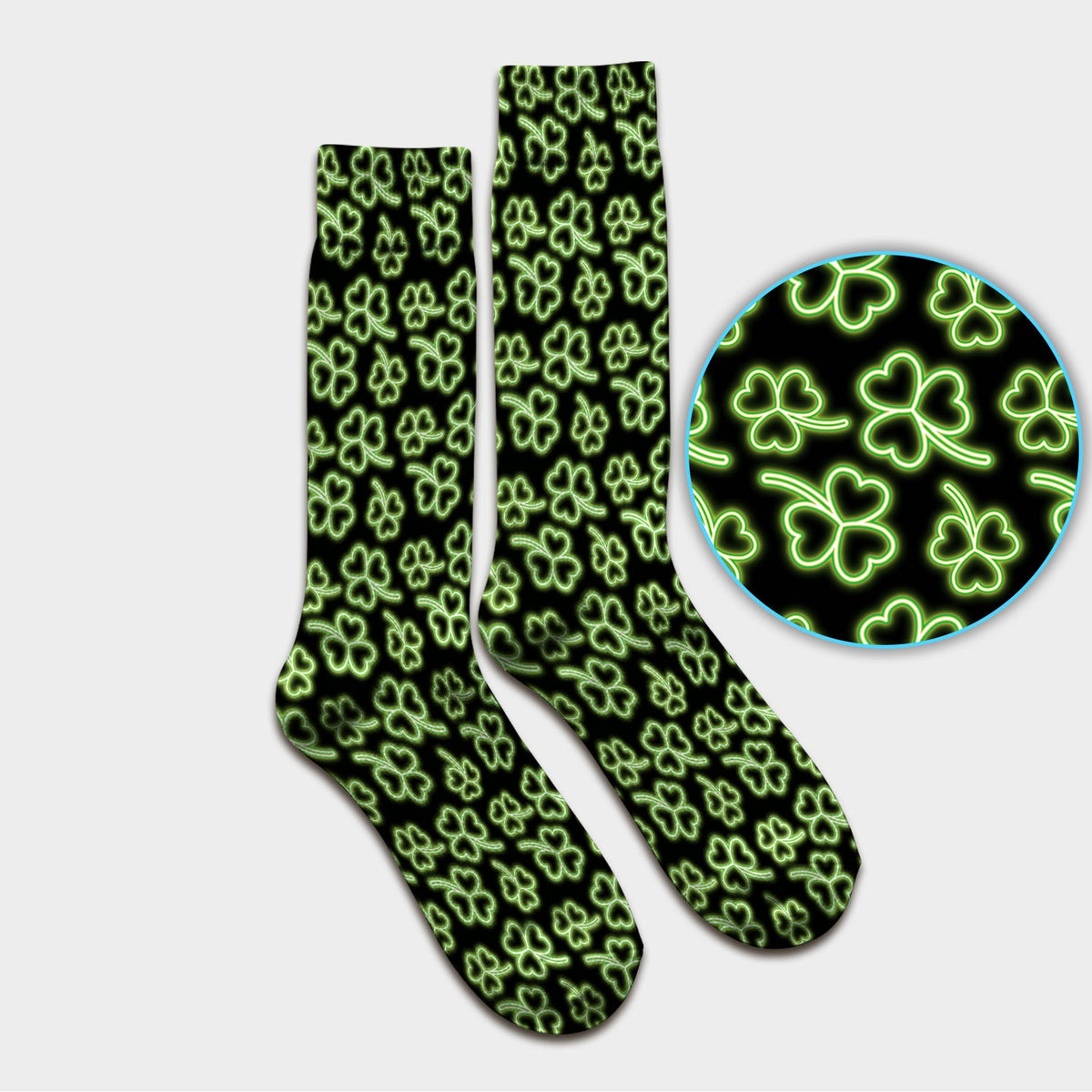Neon Shamrock Nurse Scrub Socks, St. Patrick’s Day Glow Green Pattern Pattern Sock,  Breathable Fabrics Nursing Uniform