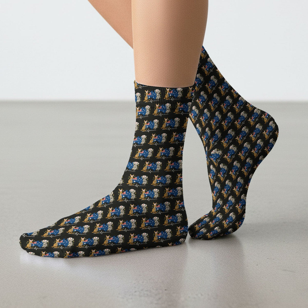 Australian Nurse Scrub Socks, Cute Koala Kangaroo Heartbeat Pattern Sock,  Breathable Fabrics Nursing Uniform