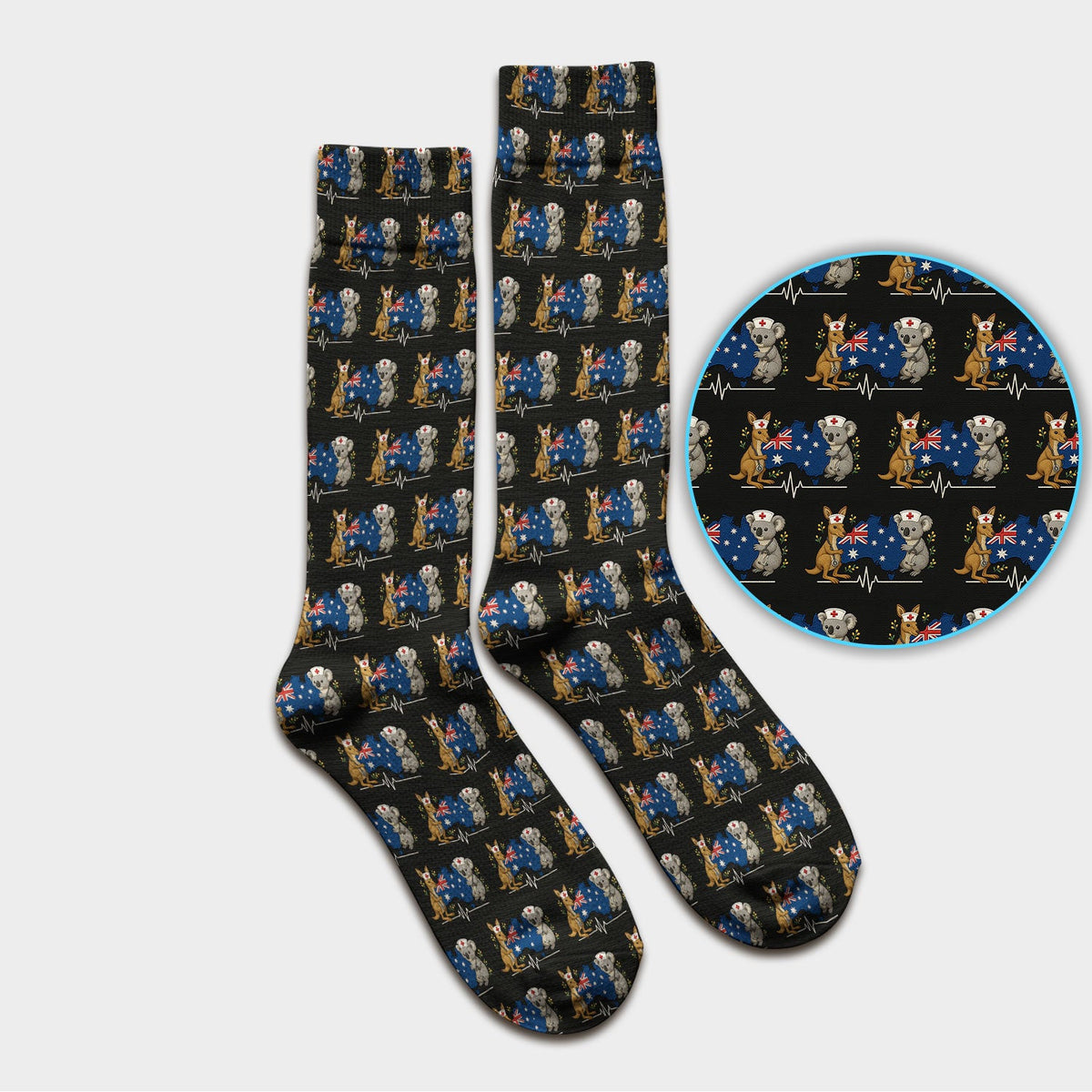 Australian Nurse Scrub Socks, Cute Koala Kangaroo Heartbeat Pattern Sock,  Breathable Fabrics Nursing Uniform