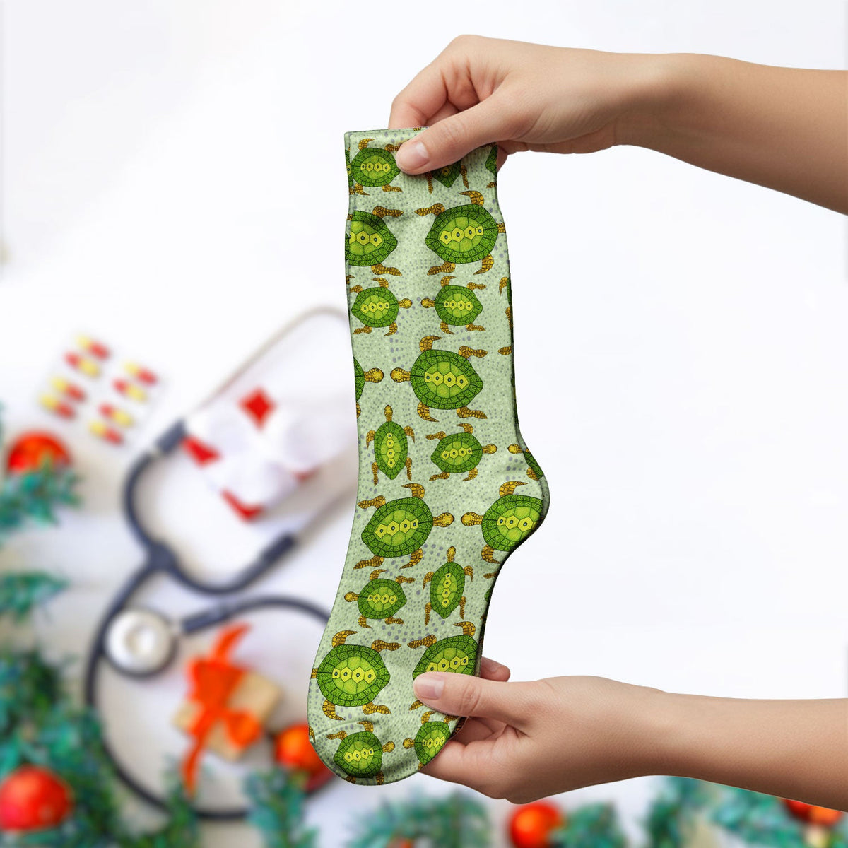 Australian Turtle Dot Art Inspired Nursing Socks - Adult Socks for Men and Women