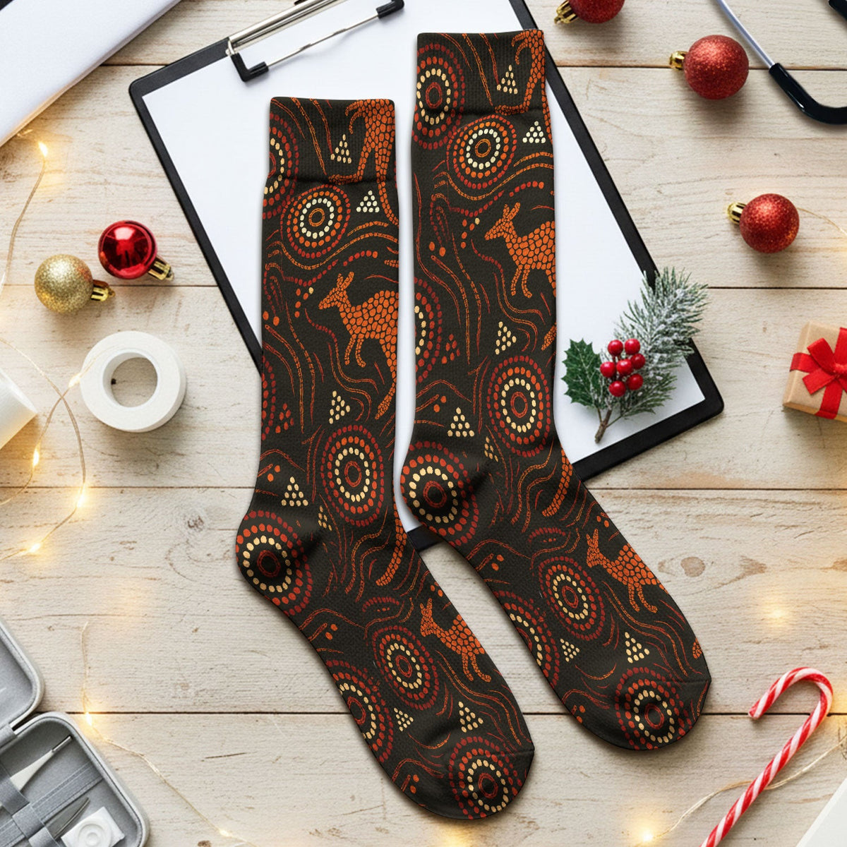 Australian Indigenous Medical Pattern Socks, Aboriginal Dot Art Kangaroo Nurse Scrub Sock,  Breathable Fabrics Nursing Uniform