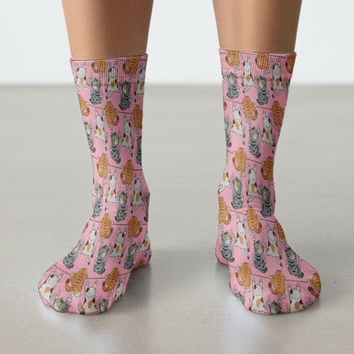 Cute Cat Pattern Nurse Scrub Socks, Cats Medical Pattern Sock, Breathable Fabrics Nursing Uniform