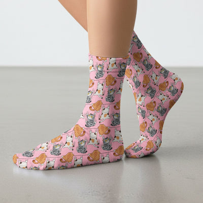Cute Cat Pattern Nurse Scrub Socks, Cats Medical Pattern Sock, Breathable Fabrics Nursing Uniform