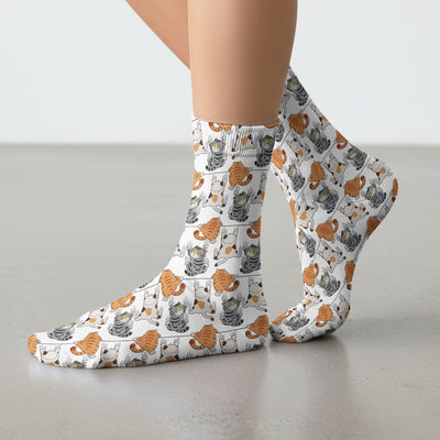 Cute Cat Pattern Nurse Scrub Socks, Cats Medical Pattern Sock, Breathable Fabrics Nursing Uniform