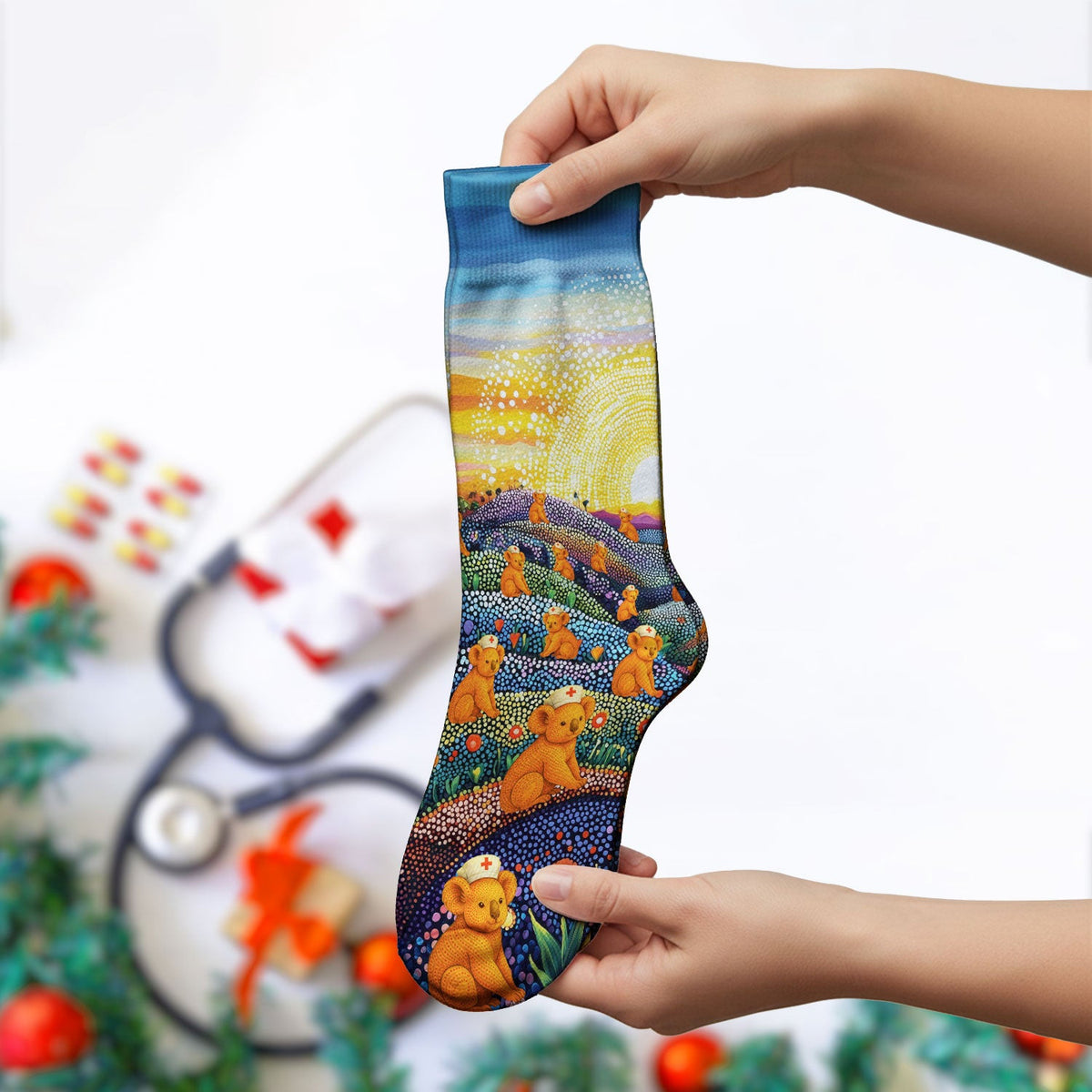 Australian Koala Dot Art Nurse Socks - Adult Socks for Men and Women