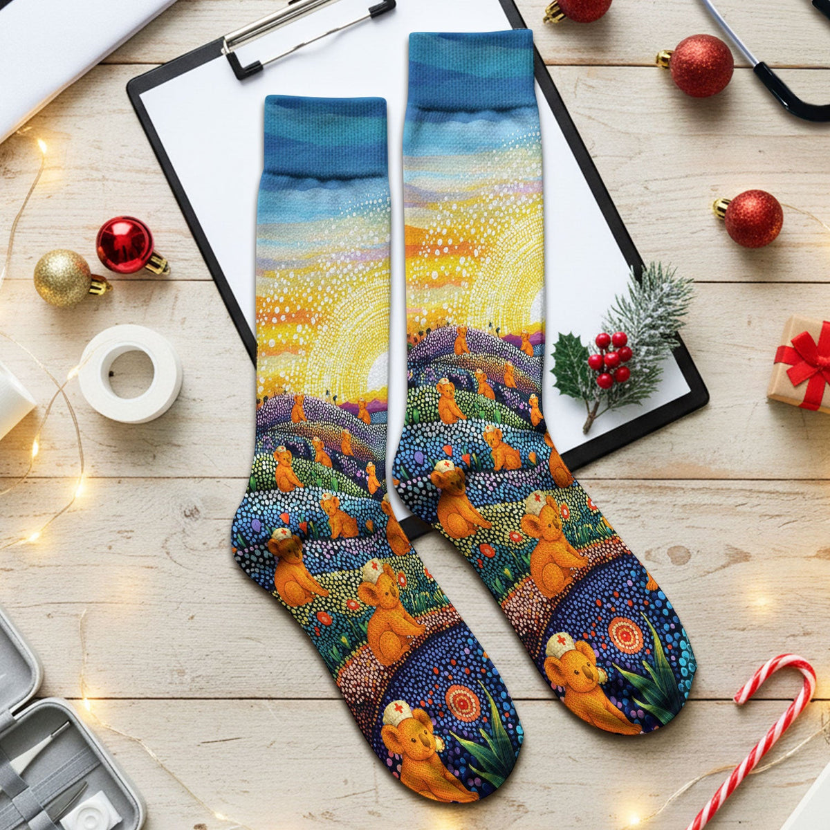 Australian Koala Dot Art Nurse Socks - Adult Socks for Men and Women