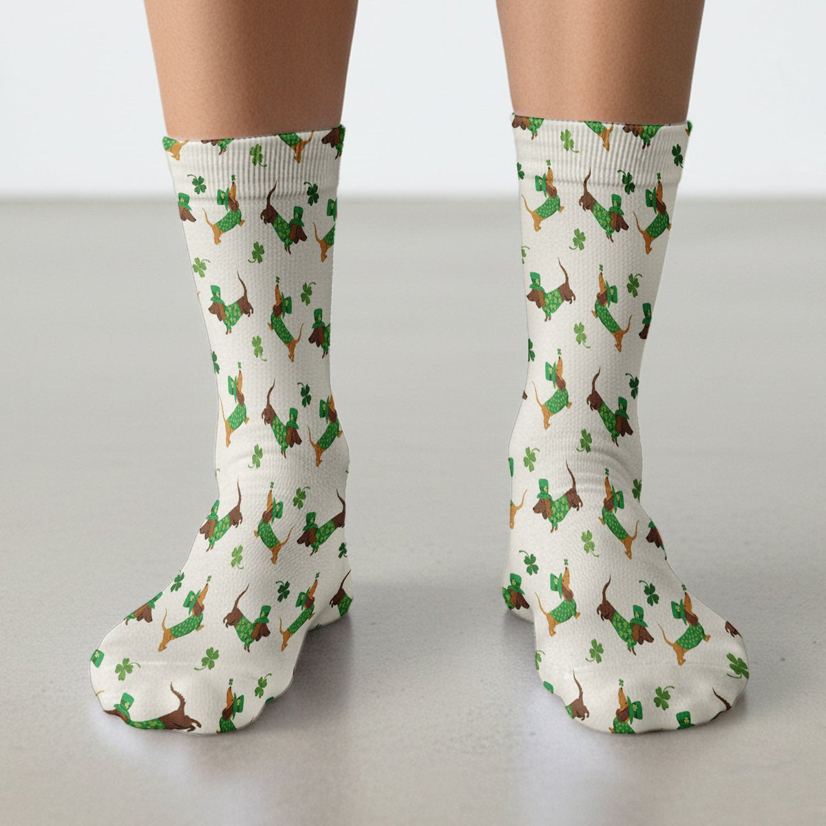 St. Patrick’s Day Dachshund Scrub Socks, Funny Wiener Dog Nurse Sock, Breathable Fabrics Nursing Uniform