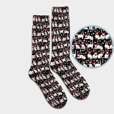 Cute Cat Heart Pattern Scrub Socks, Funny Cat Scrub Sock For Nurses, Breathable Fabrics Nursing Uniform