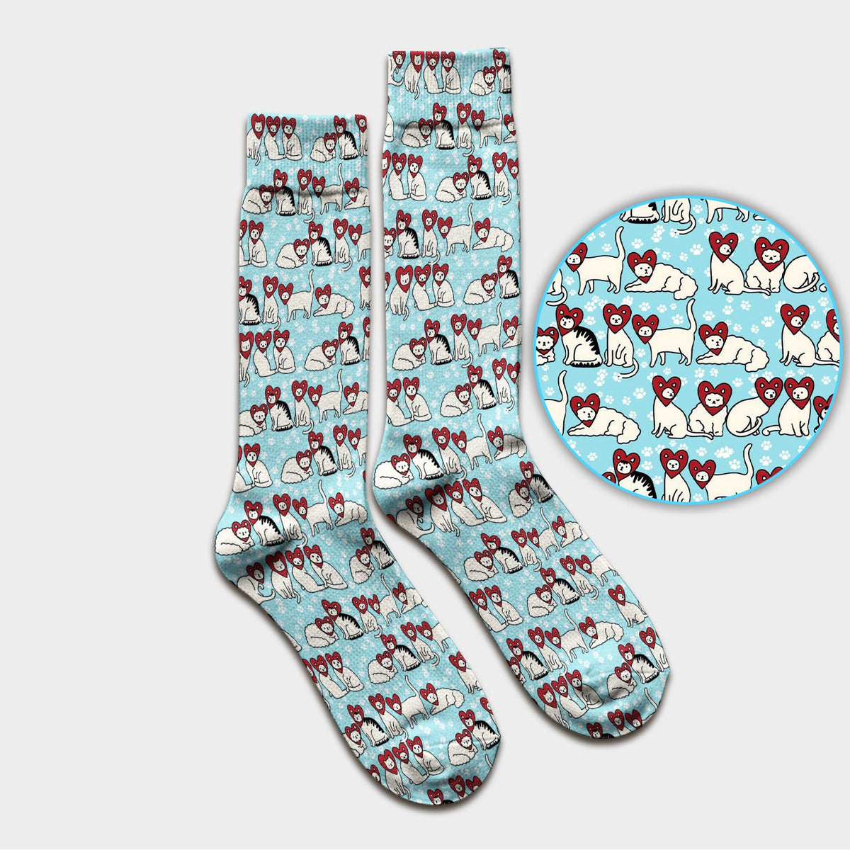 Cute Cat Heart Pattern Scrub Socks, Funny Cat Scrub Sock For Nurses, Breathable Fabrics Nursing Uniform