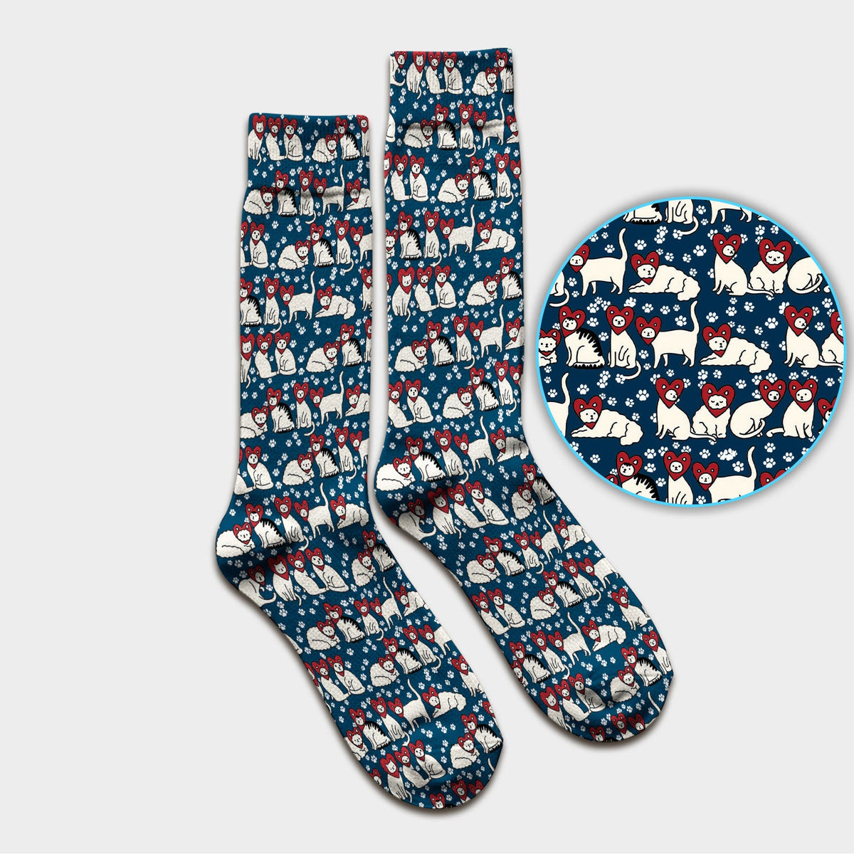 Cute Cat Heart Pattern Scrub Socks, Funny Cat Scrub Sock For Nurses, Breathable Fabrics Nursing Uniform
