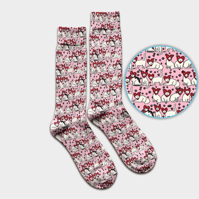 Cute Cat Heart Pattern Scrub Socks, Funny Cat Scrub Sock For Nurses, Breathable Fabrics Nursing Uniform