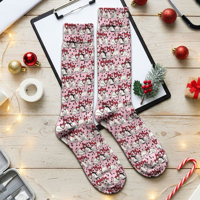 Cute Cat Heart Pattern Scrub Socks, Funny Cat Scrub Sock For Nurses, Breathable Fabrics Nursing Uniform