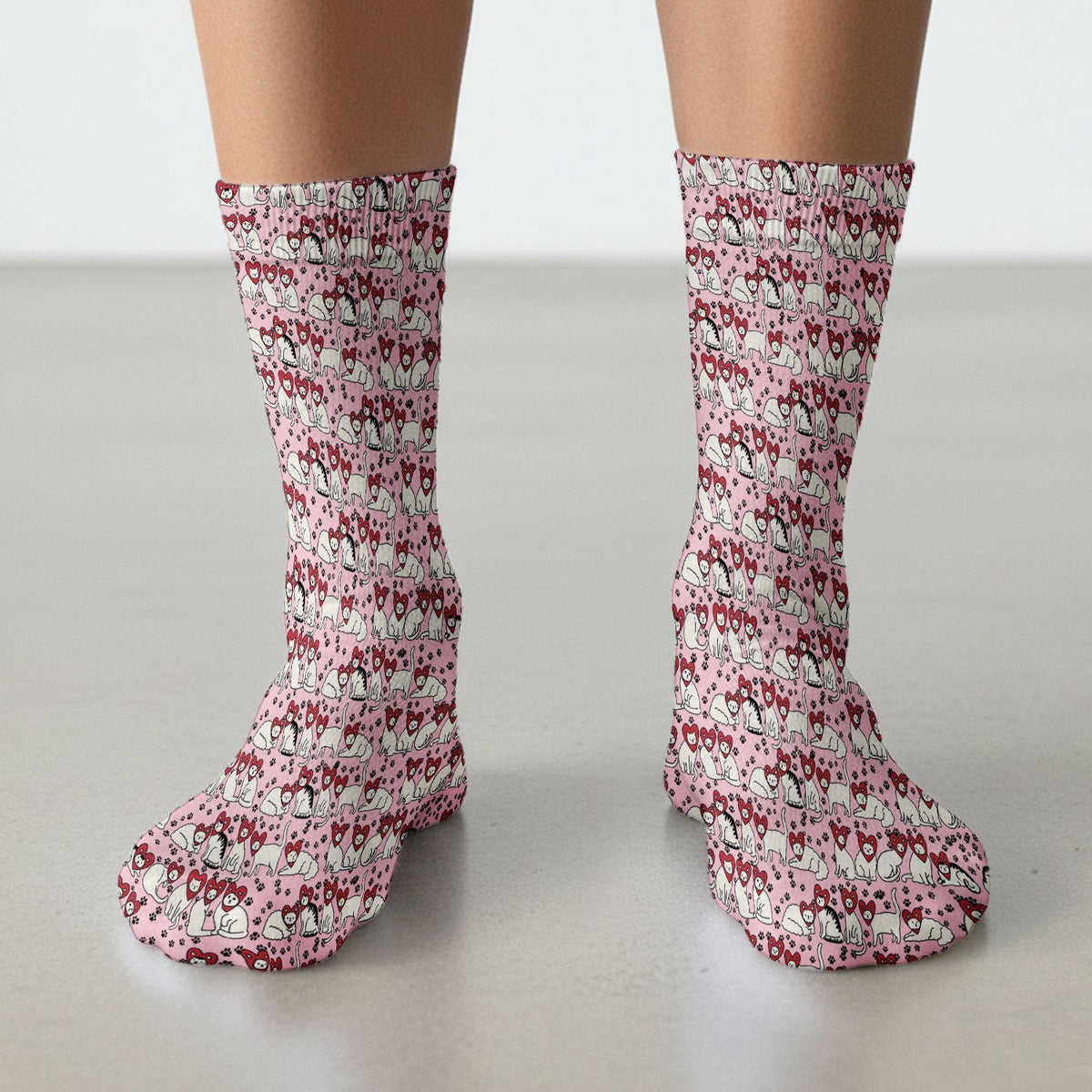 Cute Cat Heart Pattern Scrub Socks, Funny Cat Scrub Sock For Nurses, Breathable Fabrics Nursing Uniform