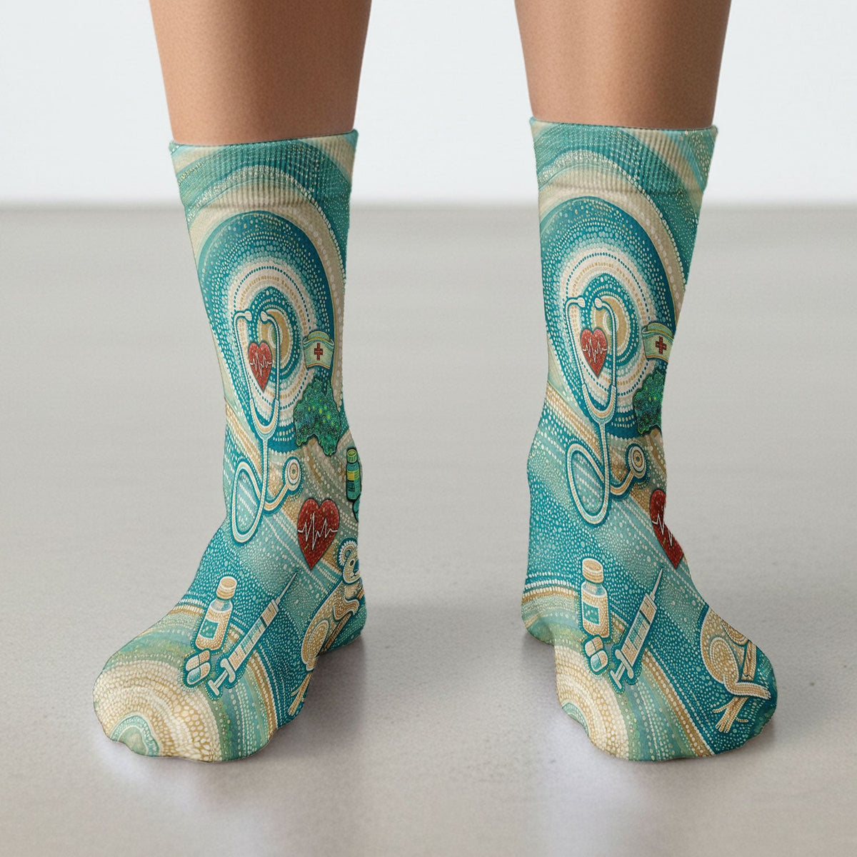 Australian Wildlife Dot Art Inspired Nursing Socks - Adult Socks for Men and Women