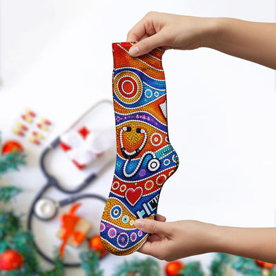 Aboriginal Dot Art Nurse Scrub Socks, Artistic Medical Pattern Sock, Breathable Fabrics Nursing Uniform