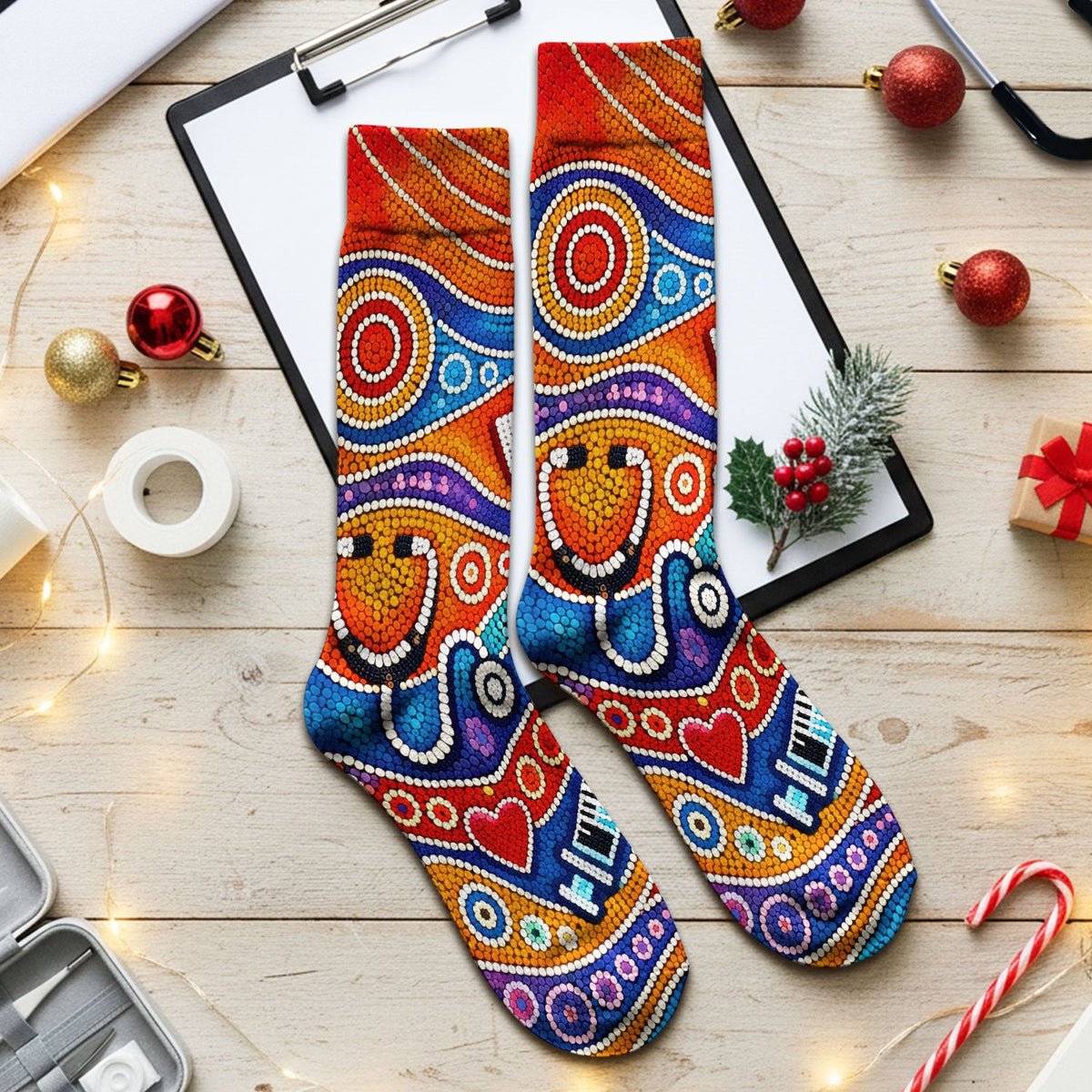 Aboriginal Dot Art Nurse Scrub Socks, Artistic Medical Pattern Sock, Breathable Fabrics Nursing Uniform