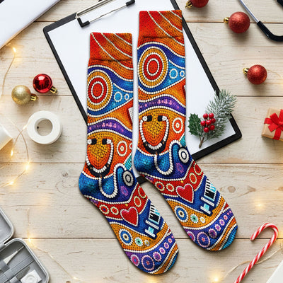 Aboriginal Dot Art Nurse Scrub Socks, Artistic Medical Pattern Sock, Breathable Fabrics Nursing Uniform