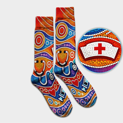 Aboriginal Dot Art Nurse Scrub Socks, Artistic Medical Pattern Sock, Breathable Fabrics Nursing Uniform
