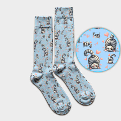 Valentine Cute Cat Scrub Socks, Cat Heart Pattern Nurse Uniform, Comfortable Scrubs For Nurses