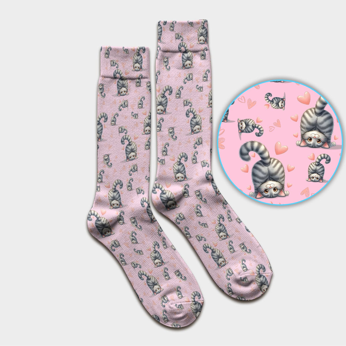 Valentine Cute Cat Scrub Socks, Cat Heart Pattern Nurse Uniform, Comfortable Scrubs For Nurses