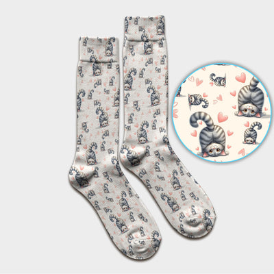 Valentine Cute Cat Scrub Socks, Cat Heart Pattern Nurse Uniform, Comfortable Scrubs For Nurses