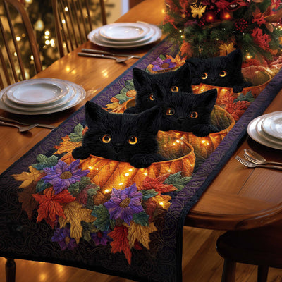 Pumpkin Cats Quilted Table Runner Halloween Table Runner Thanksgiving Table Decor