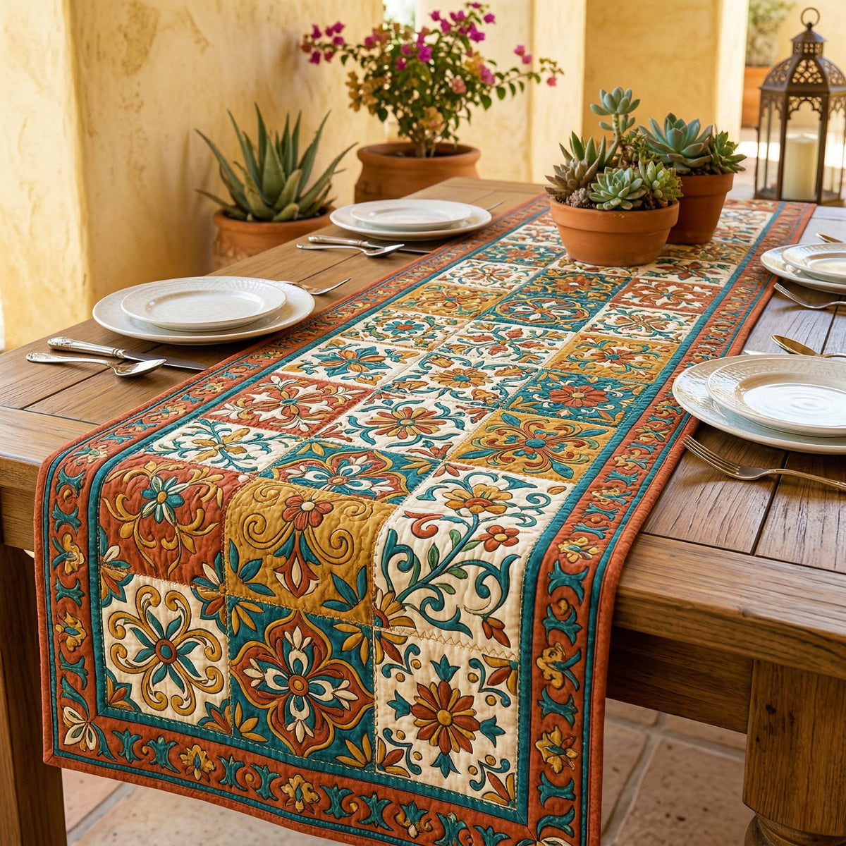 Earthly Floral Quilted Table Runner Halloween Table Runner Thanksgiving Table Decor