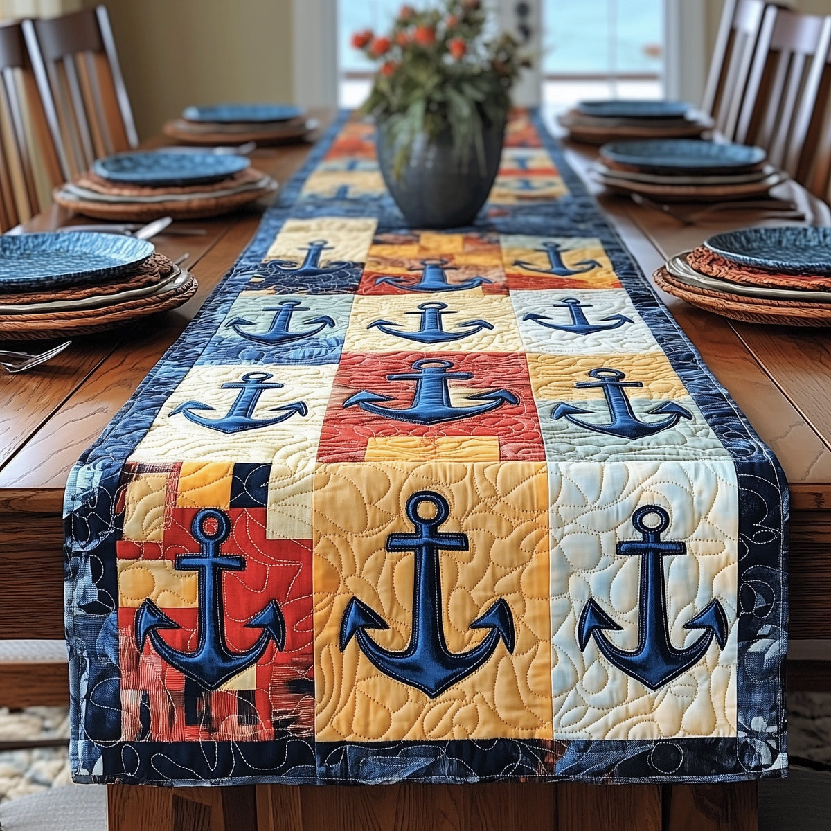 Nautical Anchor Quilted Table Runner Halloween Table Runner Thanksgiving Table Decor