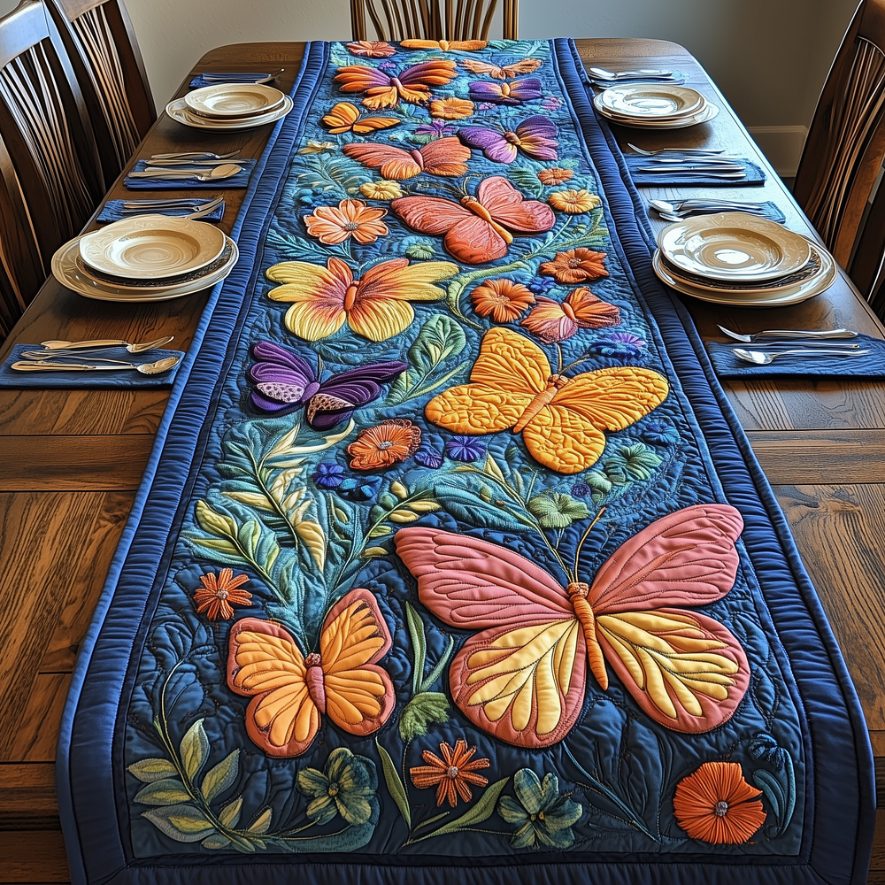 Midnight Butterfly Quilted Table Runner Halloween Table Runner Thanksgiving Table Decor